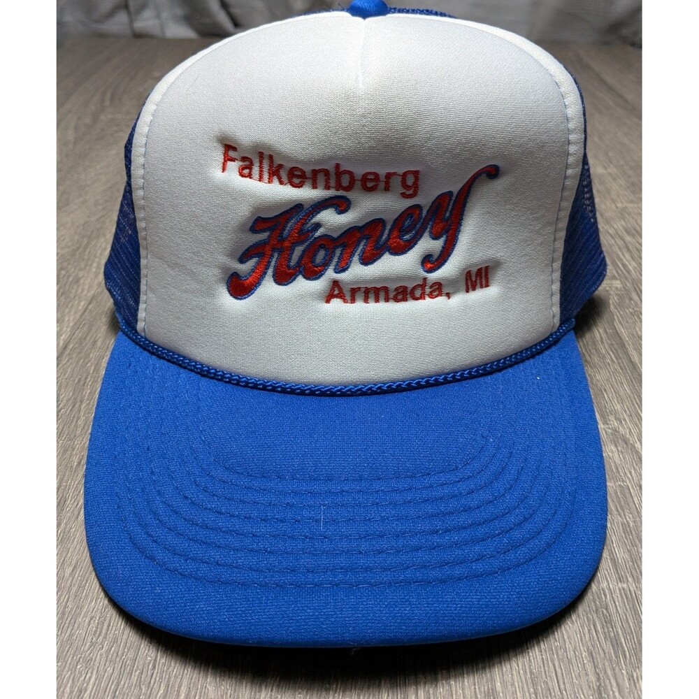Falkenberg Honey Armada MI Trucker Hat Otto Blue White Mesh Snapback Vintage